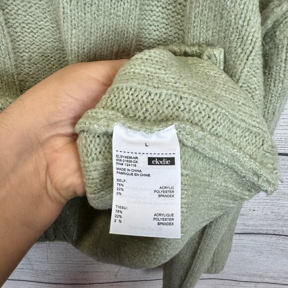 Elodie Women's Sage Green Wide Ribbed Knit Crewneck Sweater Size Large - Picture 6 of 7